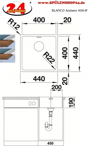 BLANCO Kchensple Andano 400-IF Edelstahlsple / Einbausple Flachrand mit Ablaufsystem InFino und Handbettigung