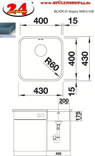 BLANCO Kchensple Supra 400-U Edelstahlsple / Unterbaubecken mit Siebkorb als Stopfenventil und Handbettigung