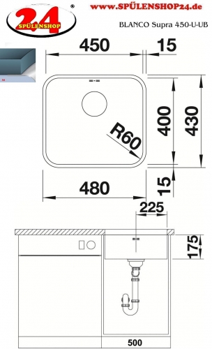 BLANCO Kchensple Supra 450-U Edelstahlsple / Unterbaubecken mit Siebkorb als Stopfenventil und Handbettigung