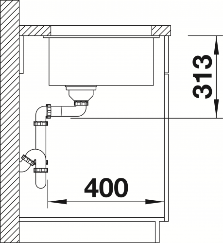 BLANCO Subline 400-U Silgranit PuraDurII Granitsple / Unterbaubecken Ablaufsystem InFino mit Handbettigung