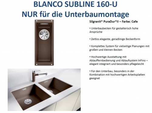 BLANCO Subline 160-U Silgranit PuraDurII Granitsple / Unterbaubecken Ablaufsystem InFino mit Handbettigung