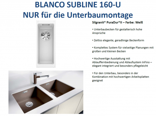 BLANCO Subline 160-U Silgranit PuraDurII Granitsple / Unterbaubecken Ablaufsystem InFino mit Handbettigung