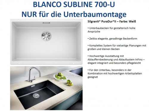 BLANCO Subline 700-U Silgranit PuraDurII Granitsple / Unterbaubecken Ablaufsystem InFino mit Handbettigung