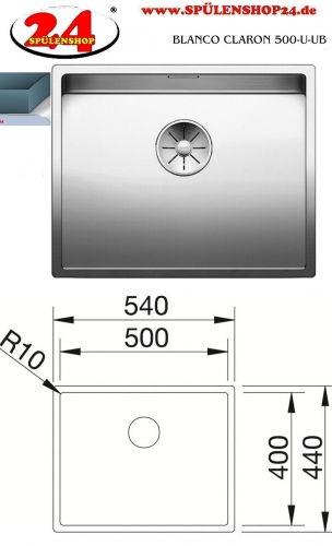 BLANCO Kchensple Claron 500-U Edelstahlsple / Unterbausple mit Ablaufsystem InFino und Handbettigung