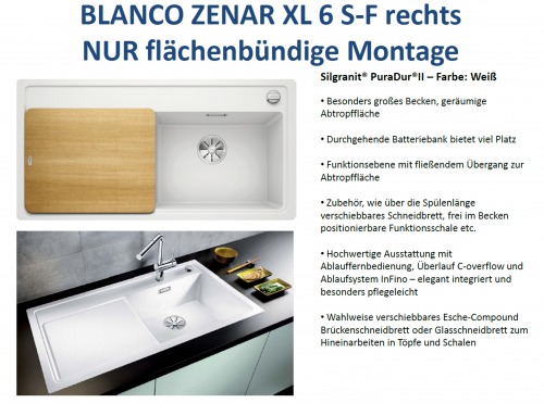 BLANCO Zenar XL 6 S-F Silgranit PuraDurII Granitsple Flchenbndig Ablaufsystem InFino mit Drehknopfventil