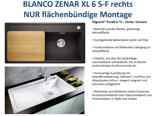 BLANCO Zenar XL 6 S-F Silgranit PuraDurII Granitsple Flchenbndig Ablaufsystem InFino mit Drehknopfventil