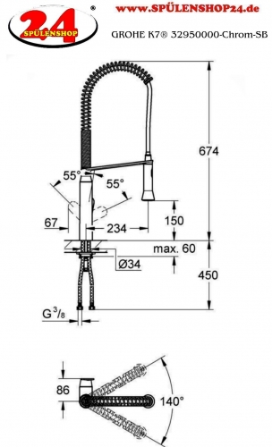 GROHE Kchenarmatur K7 Einhebelmischer Chrom mit Pendelbrause und Brausefunktion (32950000)