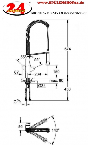 GROHE Kchenarmatur K7 Einhebelmischer Supersteel mit Pendelbrause und Brausefunktion (32950DC0)