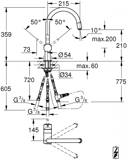 GROHE Kchenarmatur Minta Einhebelmischer Chrom mit Zugauslauf als Schlauchbrause Niederdruck (32511000)