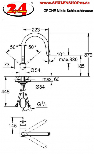 GROHE Kchenarmatur Minta Einhebelmischer Chrom mit Zugauslauf und Brausefunktion (32321002)