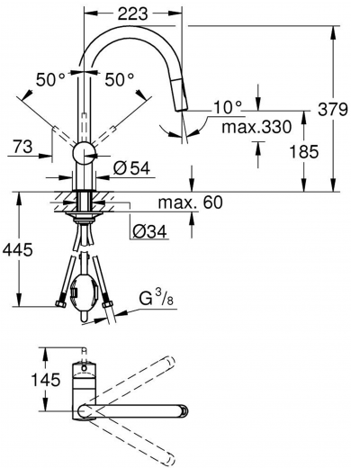 GROHE Kchenarmatur Minta Einhebelmischer Chrom mit Zugauslauf und Brausefunktion (32321002)