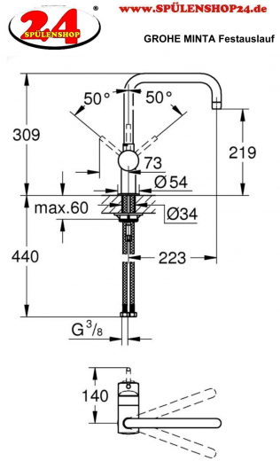 GROHE Kchenarmatur Minta Einhebelmischer Chrom mit Festauslauf (32488000)