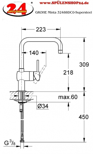 GROHE Kchenarmatur Minta Einhebelmischer Supersteel mit Festauslauf (32488DC0)