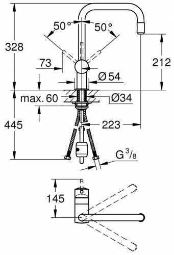 GROHE Kchenarmatur Minta Einhebelmischer Chrom mit Zugauslauf als Schlauchbrause (32067000)