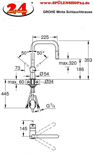 GROHE Kchenarmatur Minta Einhebelmischer Chrom mit Zugauslauf und Brausefunktion (32322002)