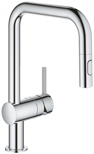 GROHE Kchenarmatur Minta Einhebelmischer Chrom mit Zugauslauf und Brausefunktion (32322002)