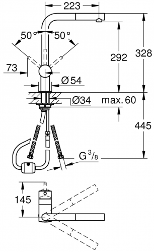 GROHE Kchenarmatur Minta Einhebelmischer Chrom mit Zugauslauf als Schlauchbrause (32168000)