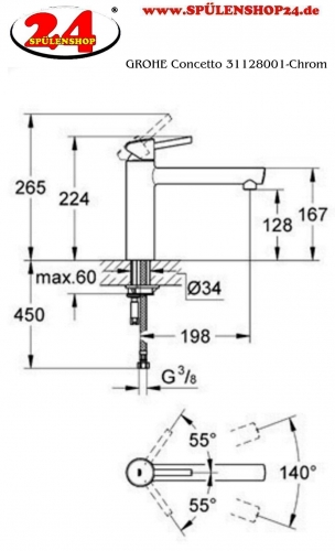 GROHE Kchenarmatur Concetto Einhebelmischer Chrom mit Festauslauf (31128001)