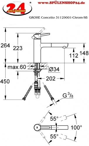 GROHE Kchenarmatur Concetto Einhebelmischer Chrom mit Zugauslauf als Schlauchbrause (31129001)