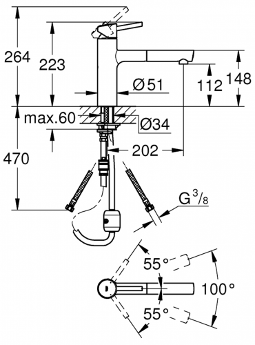 GROHE Kchenarmatur Concetto Einhebelmischer Chrom mit Zugauslauf als Schlauchbrause (31129001)