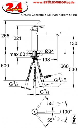 GROHE Kchenarmatur Concetto Einhebelmischer Chrom mit Zugauslauf als Schlauchbrause Niederdruck (31214001)