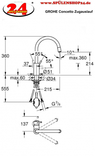 GROHE Kchenarmatur Concetto Einhebelmischer Chrom mit Zugauslauf (32663003)