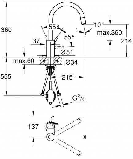 GROHE Kchenarmatur Concetto Einhebelmischer Chrom mit Zugauslauf (32663003)