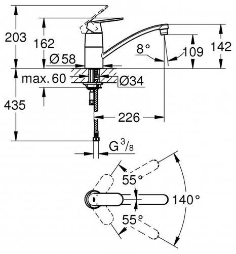 GROHE Kchenarmatur Eurosmart Cosmopolitan Einhebelmischer Chrom mit Festauslauf (32842000)