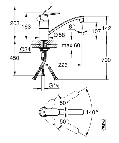 GROHE Kchenarmatur Eurosmart Cosmopolitan Einhebelmischer Chrom mit Festauslauf Niederdruck (31179000)