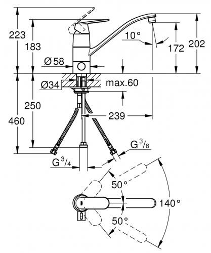 GROHE Kchenarmatur Eurosmart Cosmopolitan Einhebelmischer Chrom mit Festauslauf mit Gerteabsperrventil (31161000)