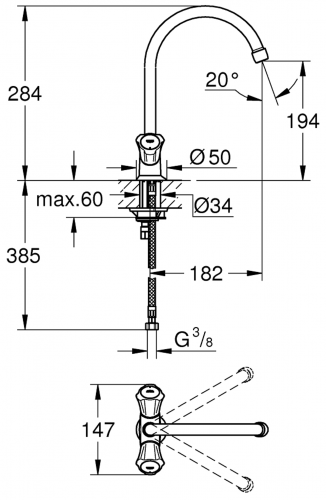 GROHE Kchenarmatur Costa Spltischbatterie Chrom Zweigriff Armatur (31831001)