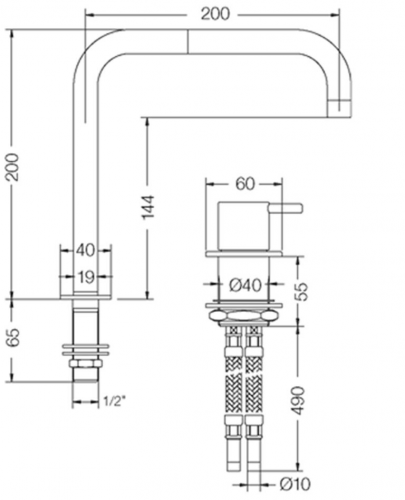 VOLA Kchenarmatur 590-Color Spltischmischer / Zweilocharmatur mit Eingriffmischer und Doppelschwenkauslauf