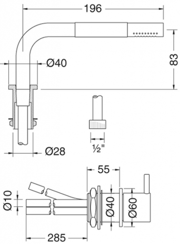 VOLA Kchenarmatur 500T1-16 Chrom 2-Loch Spltischmischer / Eingriffmischer mit versenkbarer Handbrause