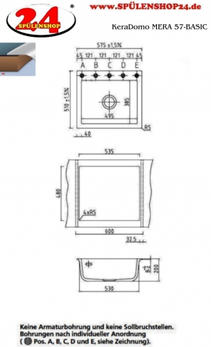 Systemceram KeraDomo MERA 57-BASIC Keramiksple / Einbausple in Standardfarben fr die Kche