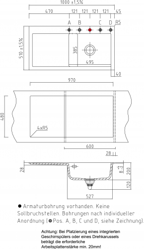 Systemceram KeraDomo MERA 100-SL-PREMIUM Keramiksple / Einbausple in Sonderfarben fr die Kche