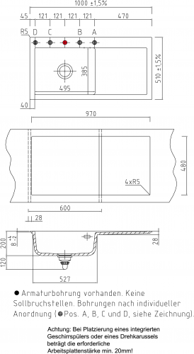 Systemceram KeraDomo MERA 100-SL-PREMIUM Keramiksple / Einbausple in Sonderfarben fr die Kche