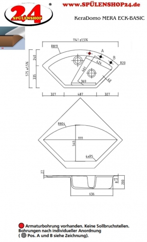 Systemceram KeraDomo MERA ECK-BASIC Keramiksple / Einbausple in Standardfarben fr die Kche