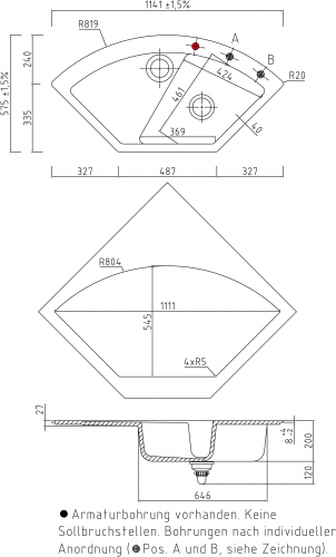 Systemceram KeraDomo MERA ECK-PREMIUM Keramiksple / Einbausple in Sonderfarben fr die Kche