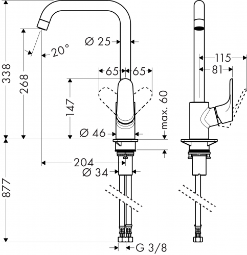 HANSGROHE Kchenarmatur Focus M41 Chrom Einhebelmischer 260 mit Festauslauf, 1jet Schwenkbereich einstellbar (31820000)