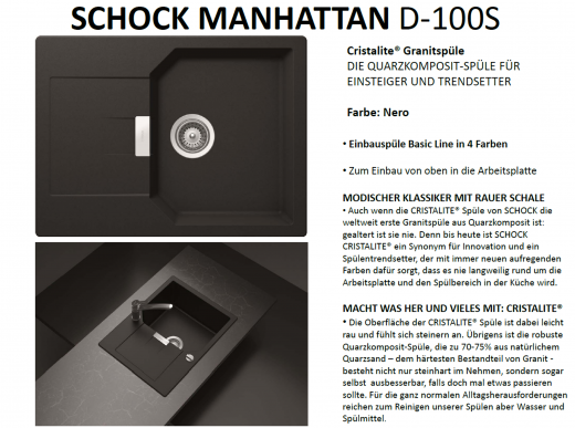 SCHOCK Kchensple Manhattan D-100S Cristalite Granitsple / Einbausple Basic Line mit Drehexcenter