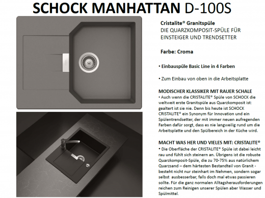 SCHOCK Kchensple Manhattan D-100S Cristalite Granitsple / Einbausple Basic Line mit Drehexcenter