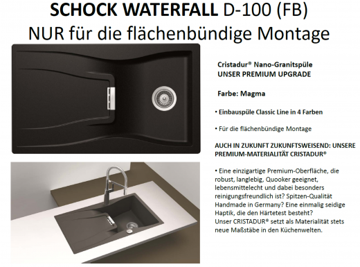 SCHOCK Kchensple Waterfall D-100-FB Cristadur Nano-Granitsple flchenbndig mit Drehknopfventil