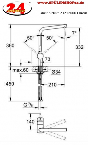 GROHE Kchenarmatur Minta Einhebelmischer Chrom mit Festauslauf (31375000)