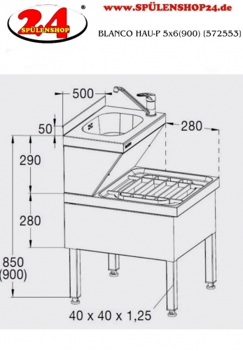 B.PRO HAU-P 5x6(900) Handwasch- und Ausgussbecken stehende Ausfhrung mit Mischbatterie und Auflagerost [572553]