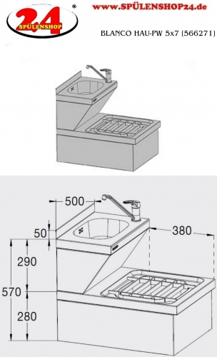 B.PRO HAU-PW 5x7 Handwasch- und Ausgussbecken wandhngende Ausfhrung mit Mischbatterie und Auflagerost [566271]