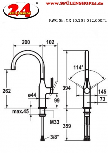 KWC Kchenarmatur Sin 10.261.012.000FL Einhebelmischer Chrom mit Festauslauf