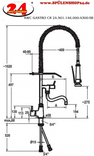 KWC Gastro CR 24.501.146.000-A300-SB Gastroarmatur mit Pendelbrause fr die Profikche