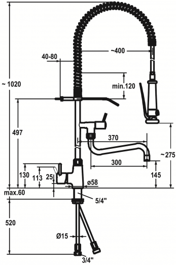 KWC Gastro CR 24.501.146.000-A300-SB Gastroarmatur mit Pendelbrause fr die Profikche