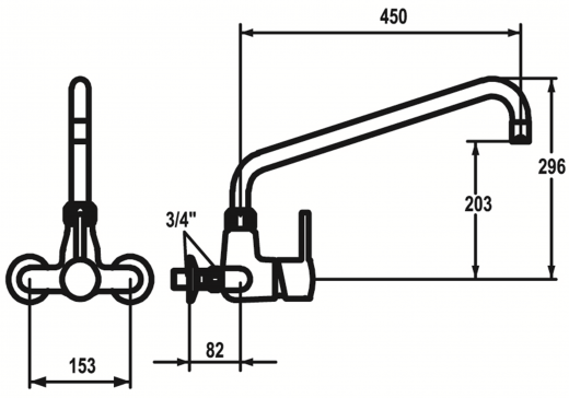 KWC Gastro CR 24.502.196.000-A450-WA Einhebelmischer / Wandarmatur Gewerbearmatur fr die Profikche