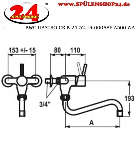 KWC Gastro CR K.24.32.14.000A86-A300-WA Einhebelmischer / Wandarmatur Gewerbe fr die Profikche